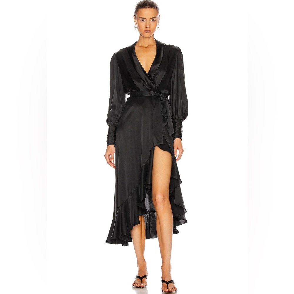 Zimmermann ‘Silk Wrap Midi Dress’ in Black - Size US 8 / AU 2 / Medium BNWT